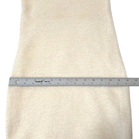 JoyinJoy Cream Fuzzy Knit Bodycon Mini Sweater Dress Mock Neck Gold Button S/M - Picture 11 of 11